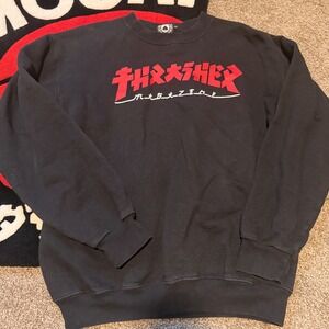 Thrasher Magazine Flame Logo Black Crewneck Sweatshirt Mens Size S